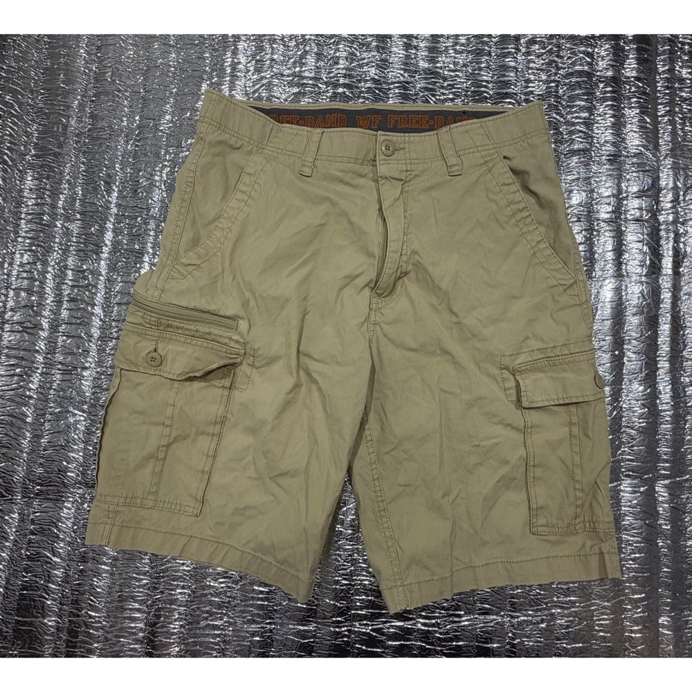 WearFirst Mens Free-Band Cargo Shorts Khaki Tan Size 36 Stretch Pockets Utility